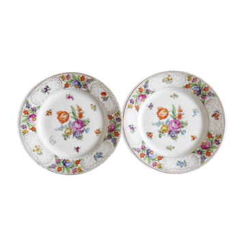 Paire d'assiettes fleuries porcelaine allemande