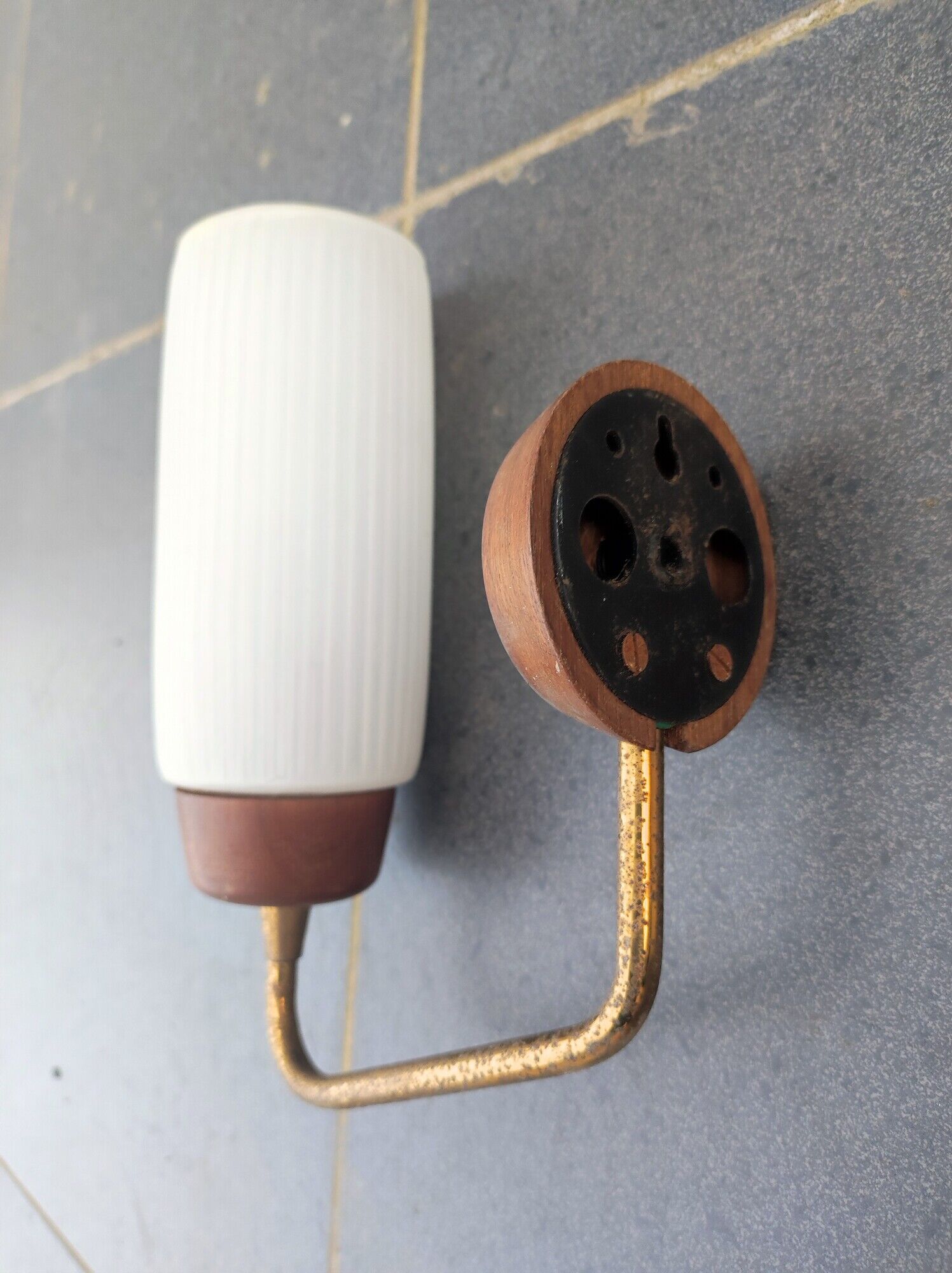 Scandinavian wall lamp teak and glass Denmark vintage 60 Modernist