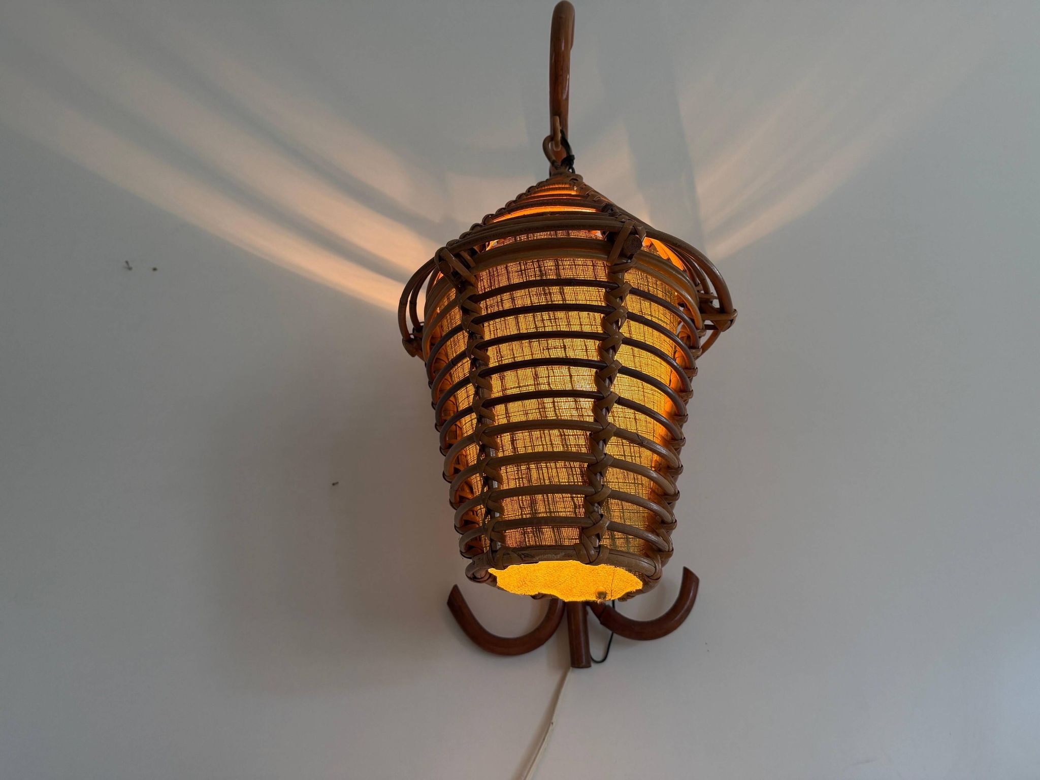 Unique wall lamp in bamboo and fabric, Lantern Design/One, Italy, 1960s