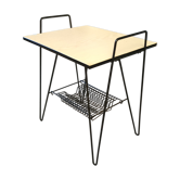 Small table for turntables and vinyl storage in 45 rounds under tray around 1950