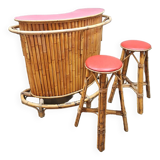 Vintage curved rattan bamboo cocktail bar Tiki bar