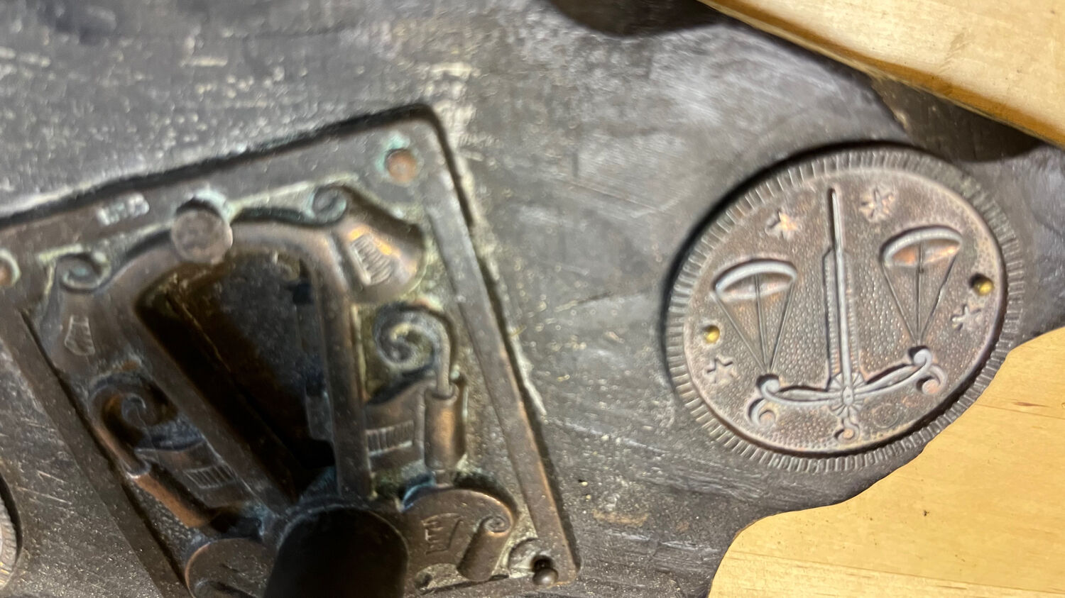 Vintage wood and copper hook