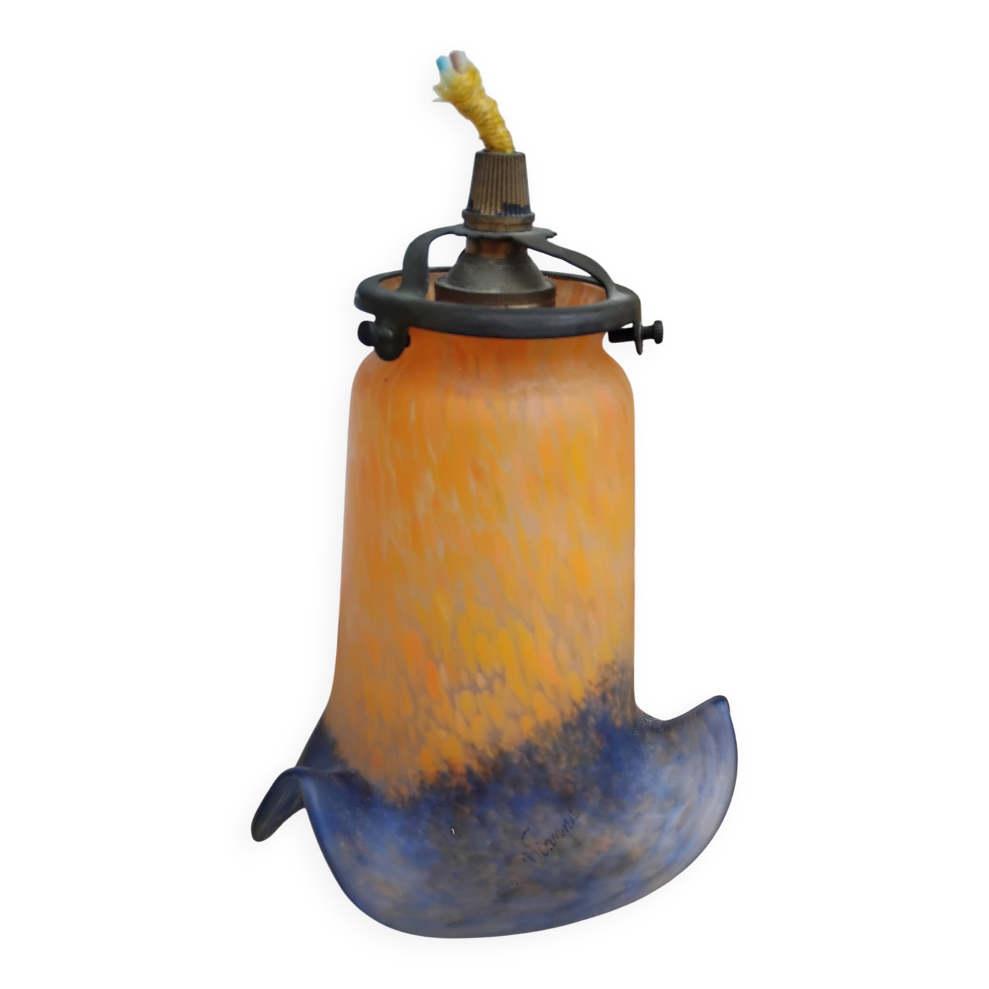 Antique Art Deco glass paste lamp tulip signed VIANNE