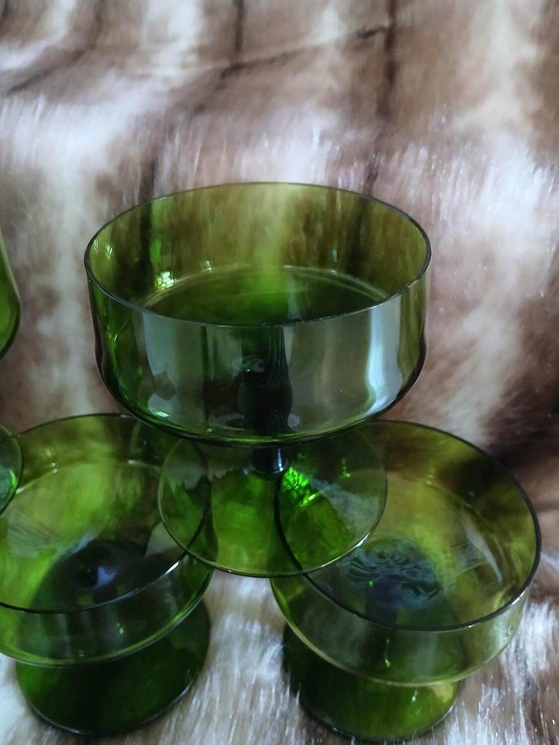 5 antique green champagne coupes