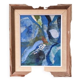 Mid-Century Modern Swedish "Blue Waters" Vintage Abstract Oil Painting, Framed