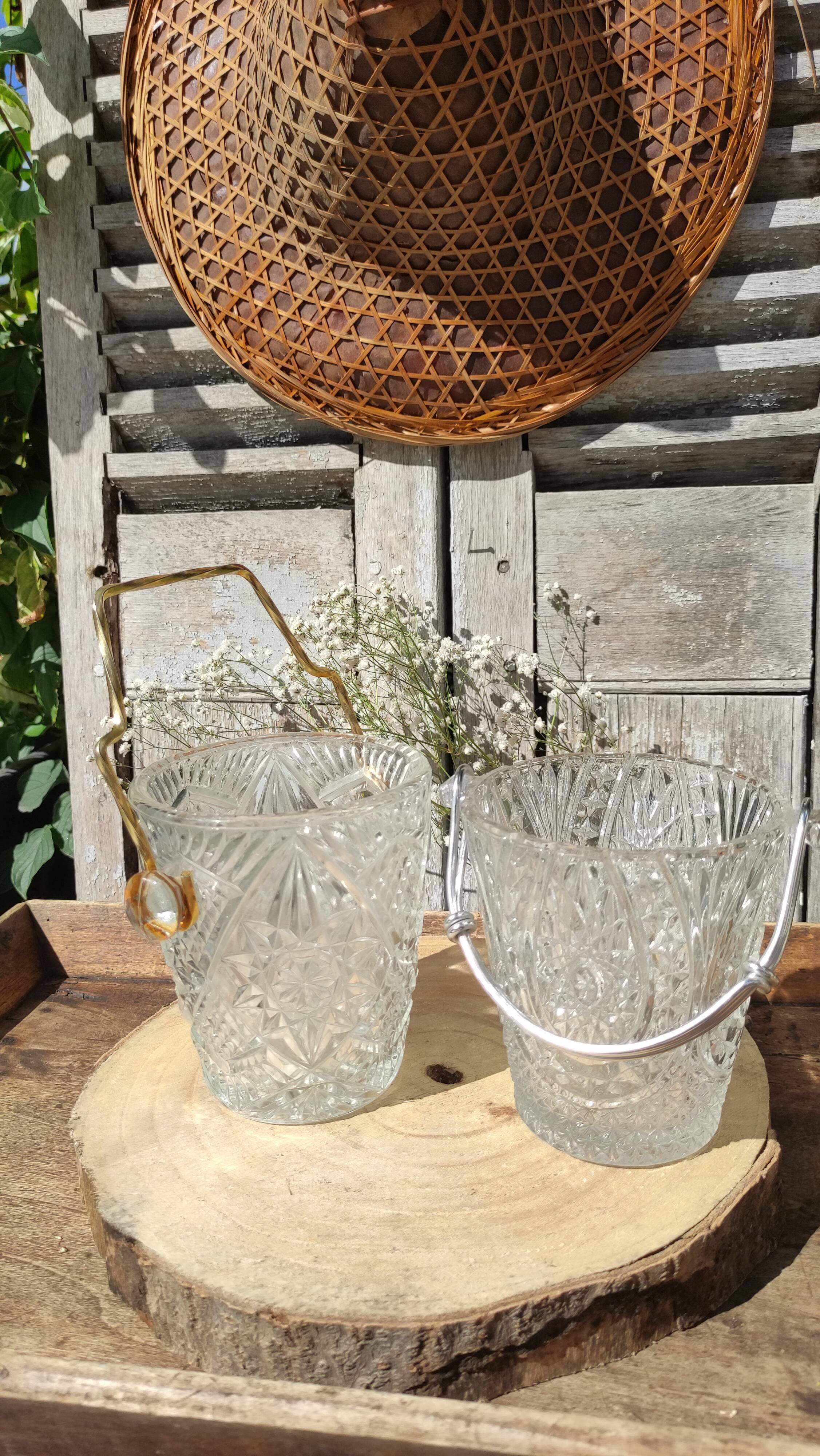 Vintage glass ice buckets or ice cubes made of thick glass