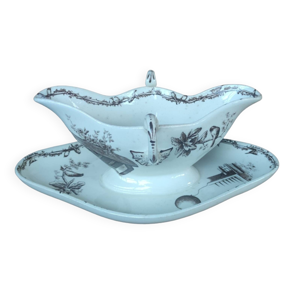Ancien Plat Ancienne Saucière Terre De Fer HB & Cie/Art De La Table /Sépia