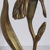 Old iris flower candle holder in solid brass