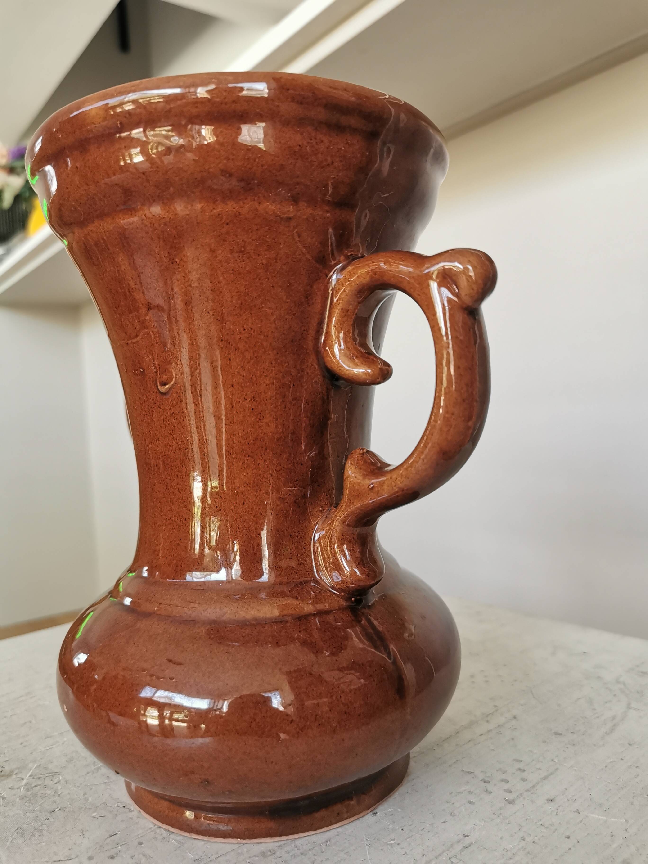 Vintage Kichevo Pottery Vase: Yugoslavian Brown Glazed Earthenware Decor