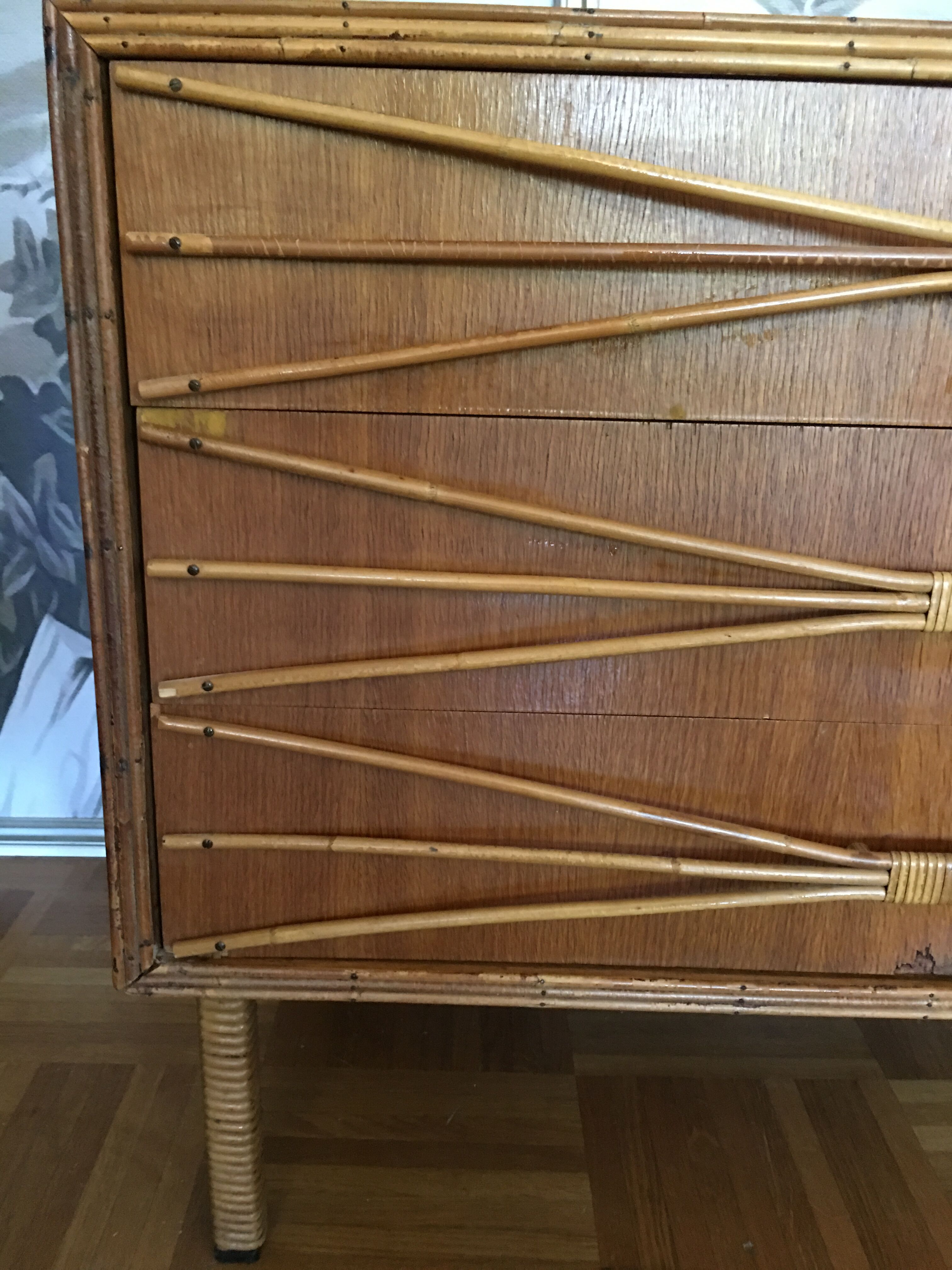 Rattan chest of drawers of the years 50