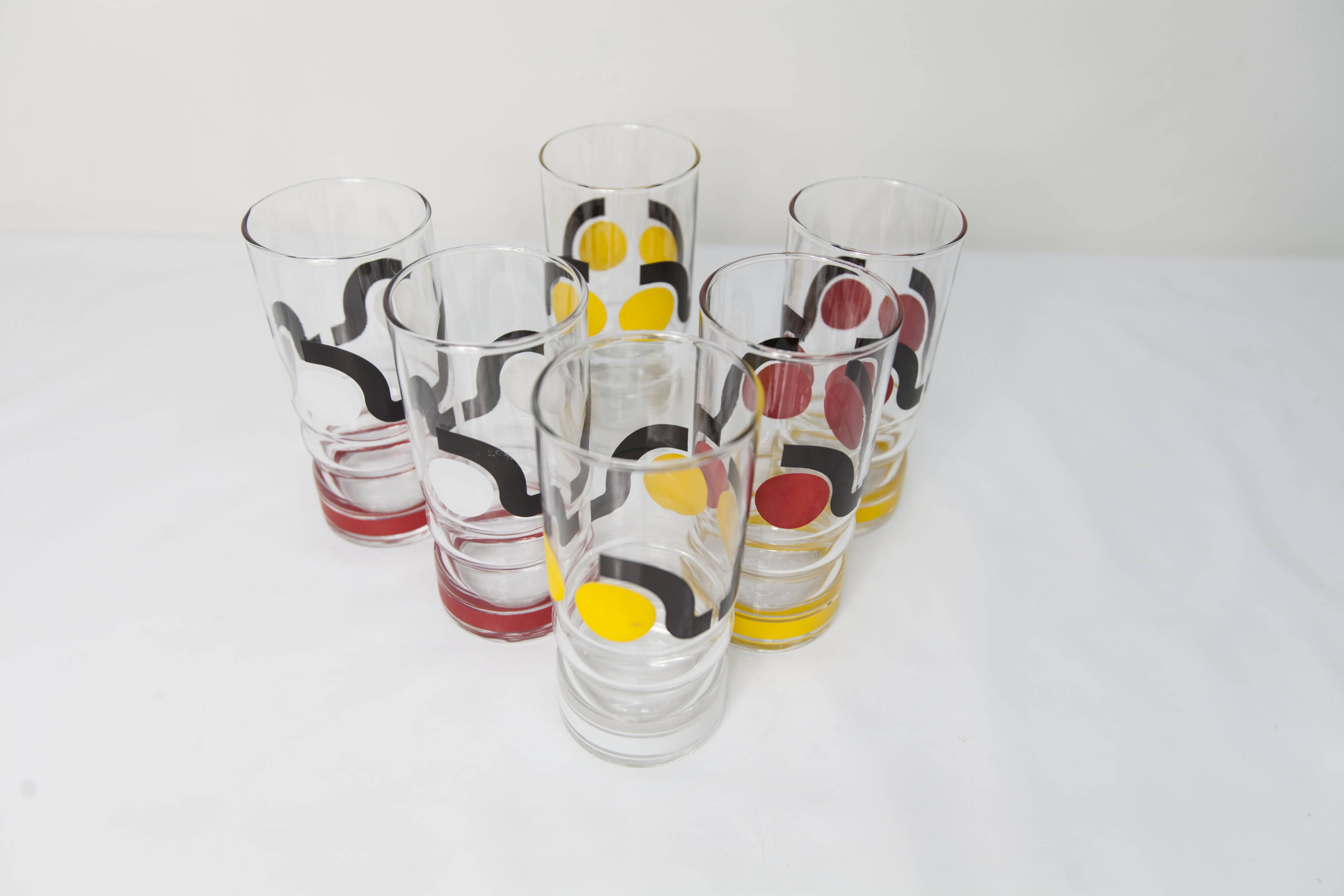 Set de 6 verres à eau 1970 sérigraphié