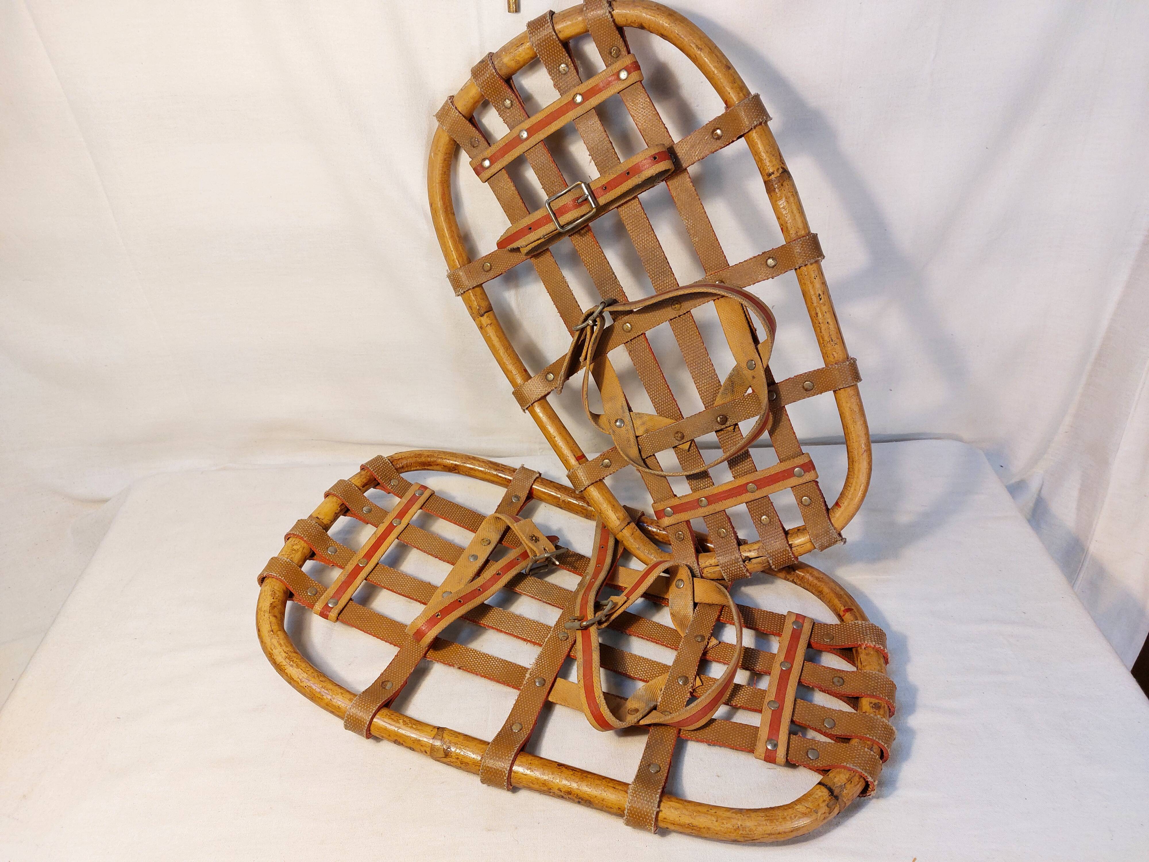 Pair of vintage bamboo snowshoes
