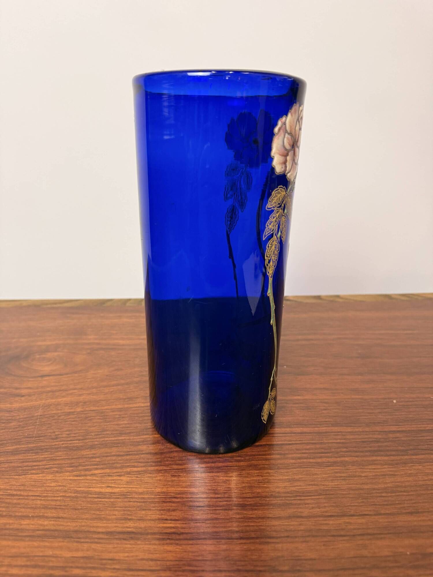 Antique Legras vase – Cobalt blue glass with floral enamel – Art Nouveau