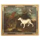 Peinture antique française paysage avec chien