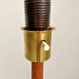 Mid-century teak and cotton table lamp by Einar Bäckström, Sweden, 1950s.