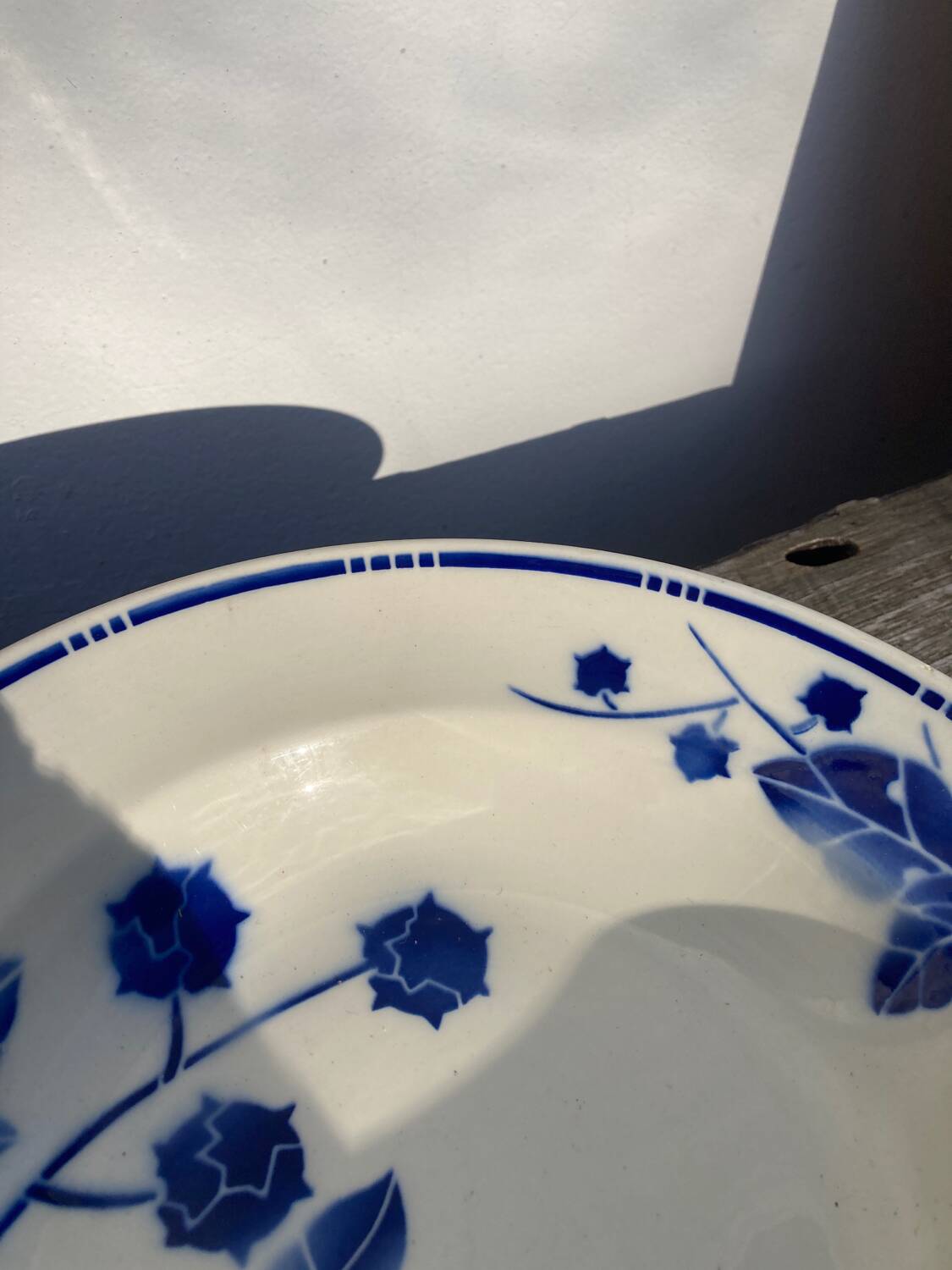 Blue earthenware salad bowl Moulin des loups