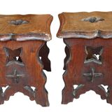 Paire anciens tabourets bois sculpté