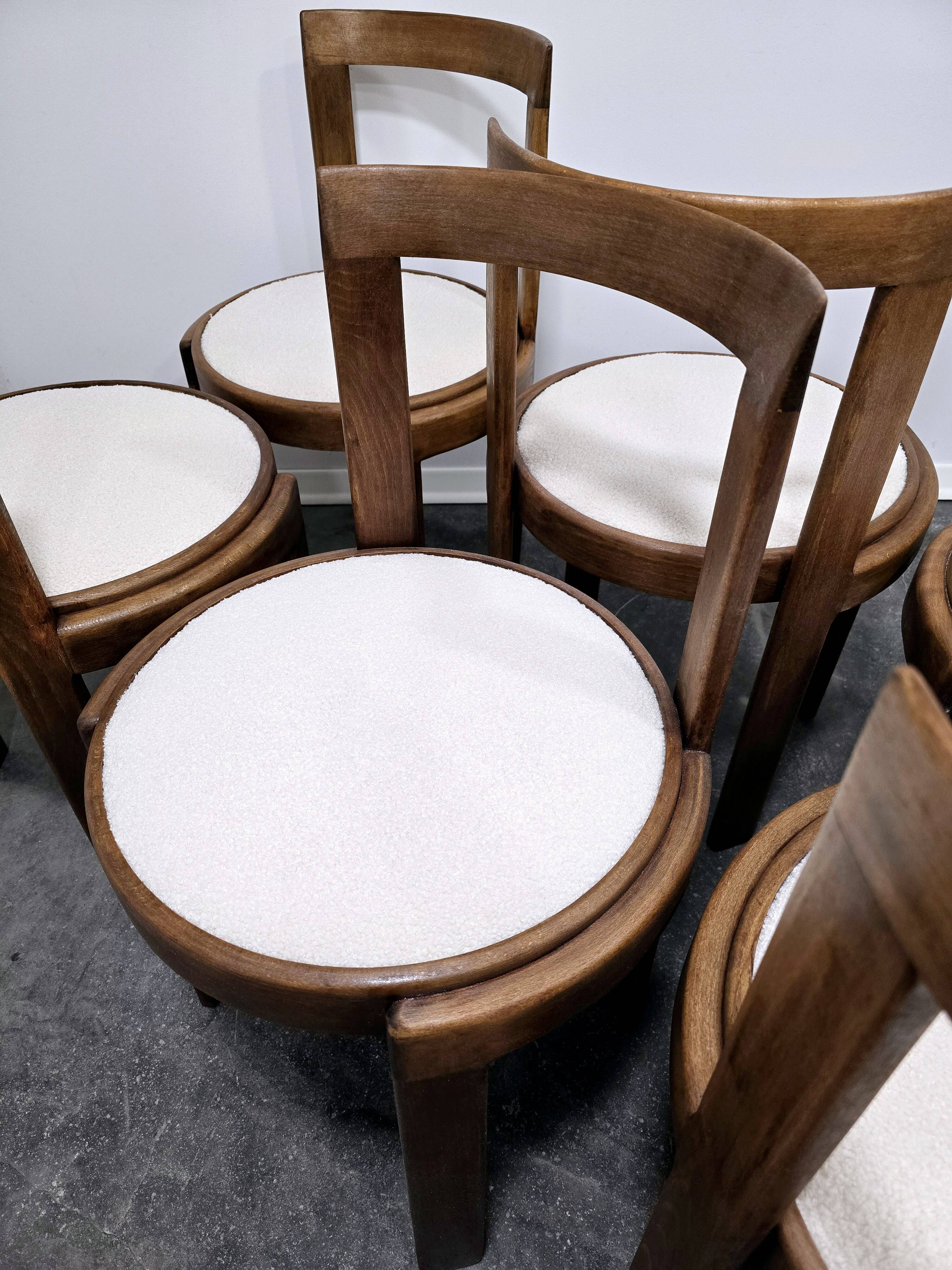 Chaises de salle à manger en bois courbé des années 1960, lot de 6