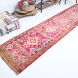 3x13 long hot pink vintage runner rug 399x81cm