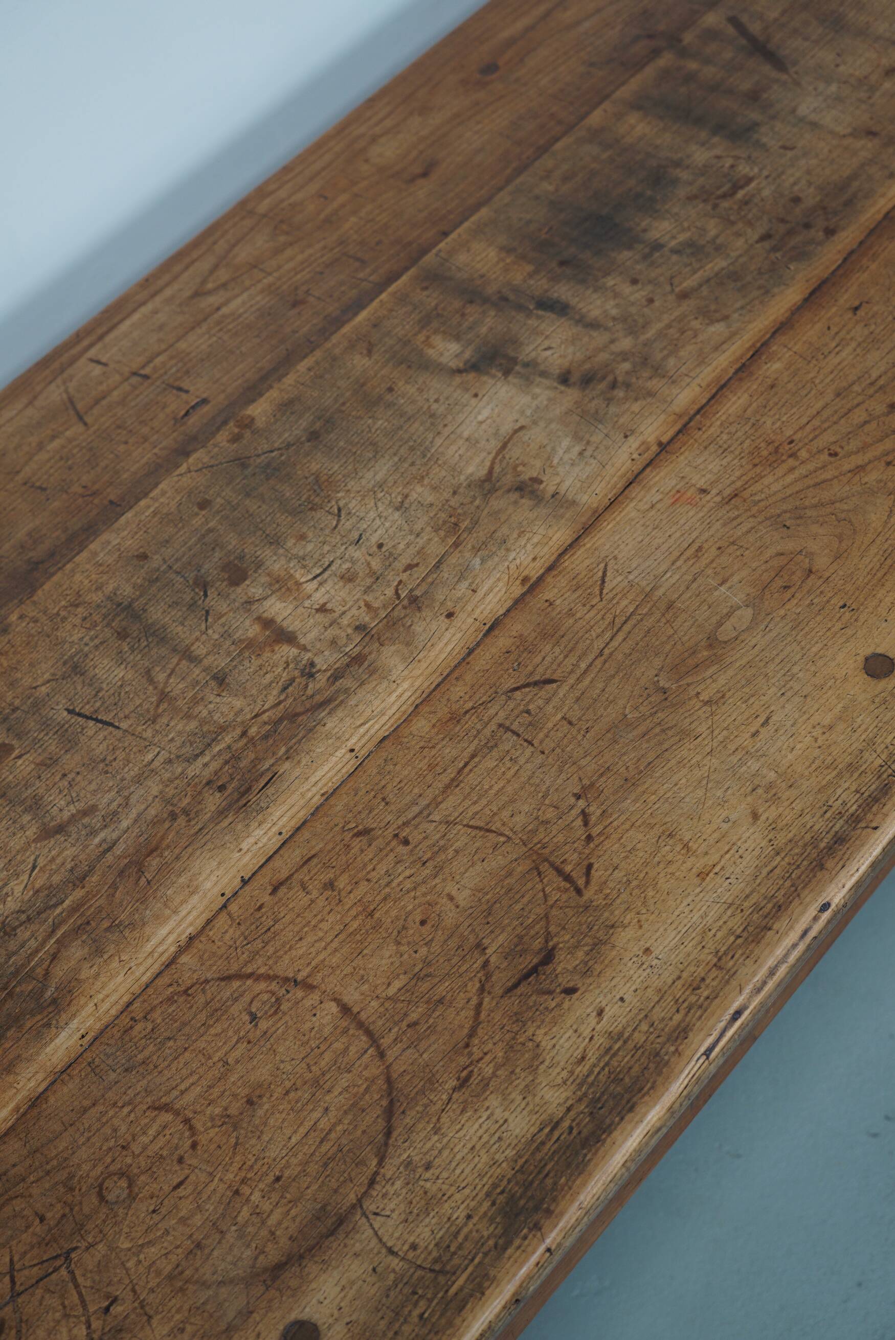 Antique elm 19th century french rustic farmhouse dining table