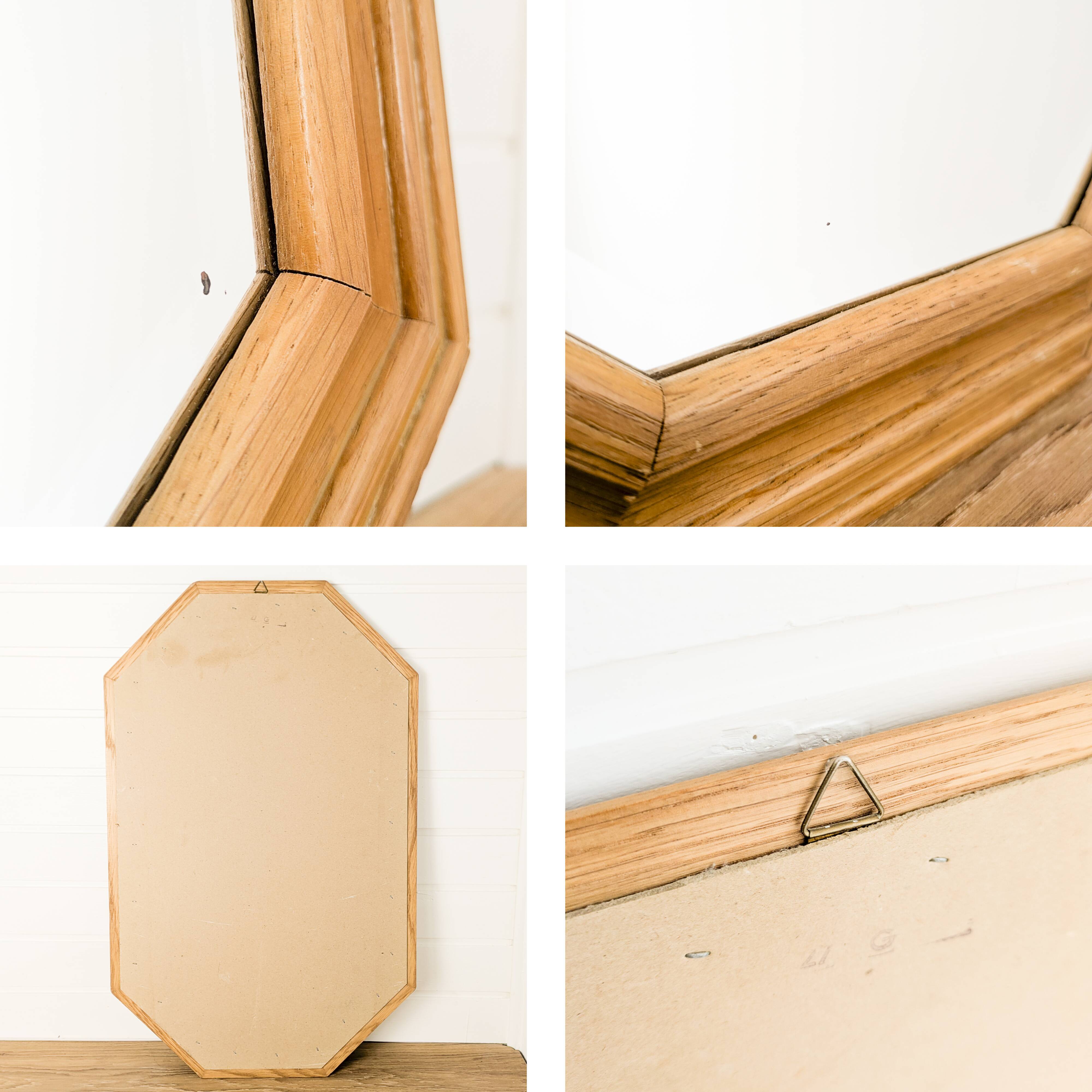 Miroir vintage octogonal en bois massif, style Mid-Century