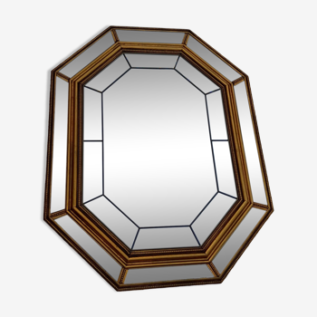 Venetian mirror 70s in wood and brass 69x90cm