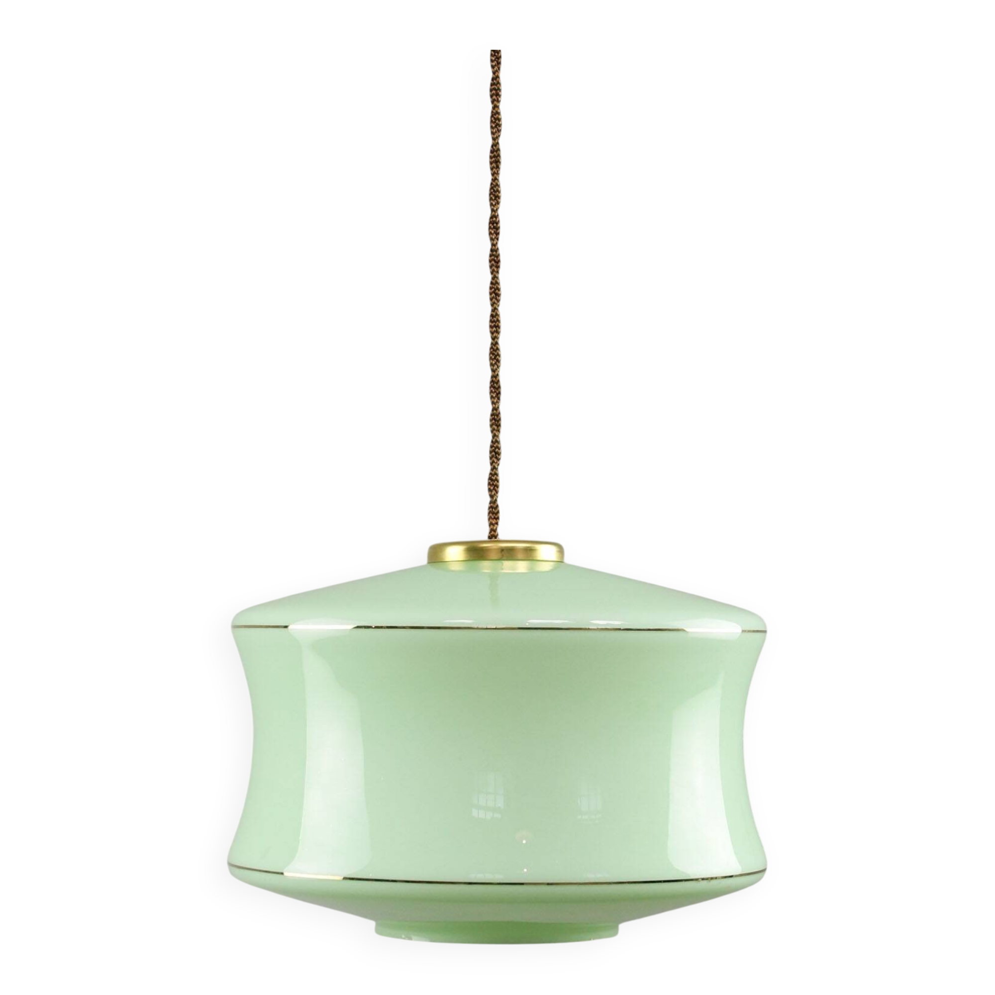 Mid-Century Italian Brass and Green Glass Pendant Lamp