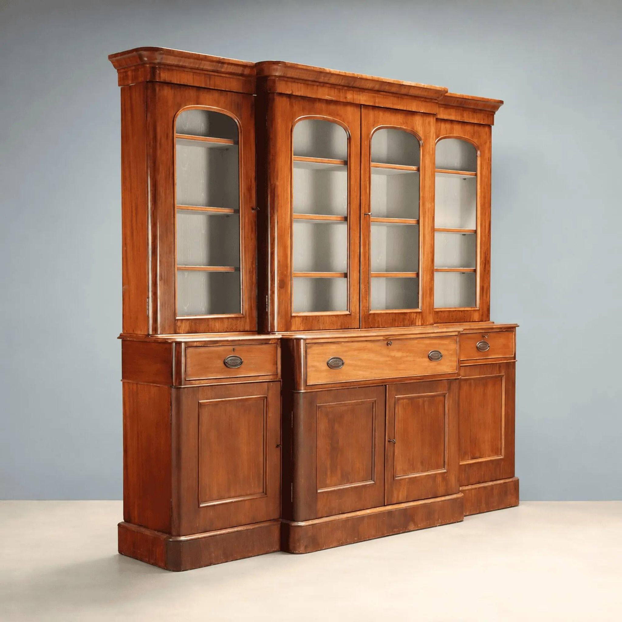 Antique mahogany library with glass and leather, United Kingdom 1800s