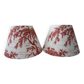 Paire des abat-jours toile jouy bordo