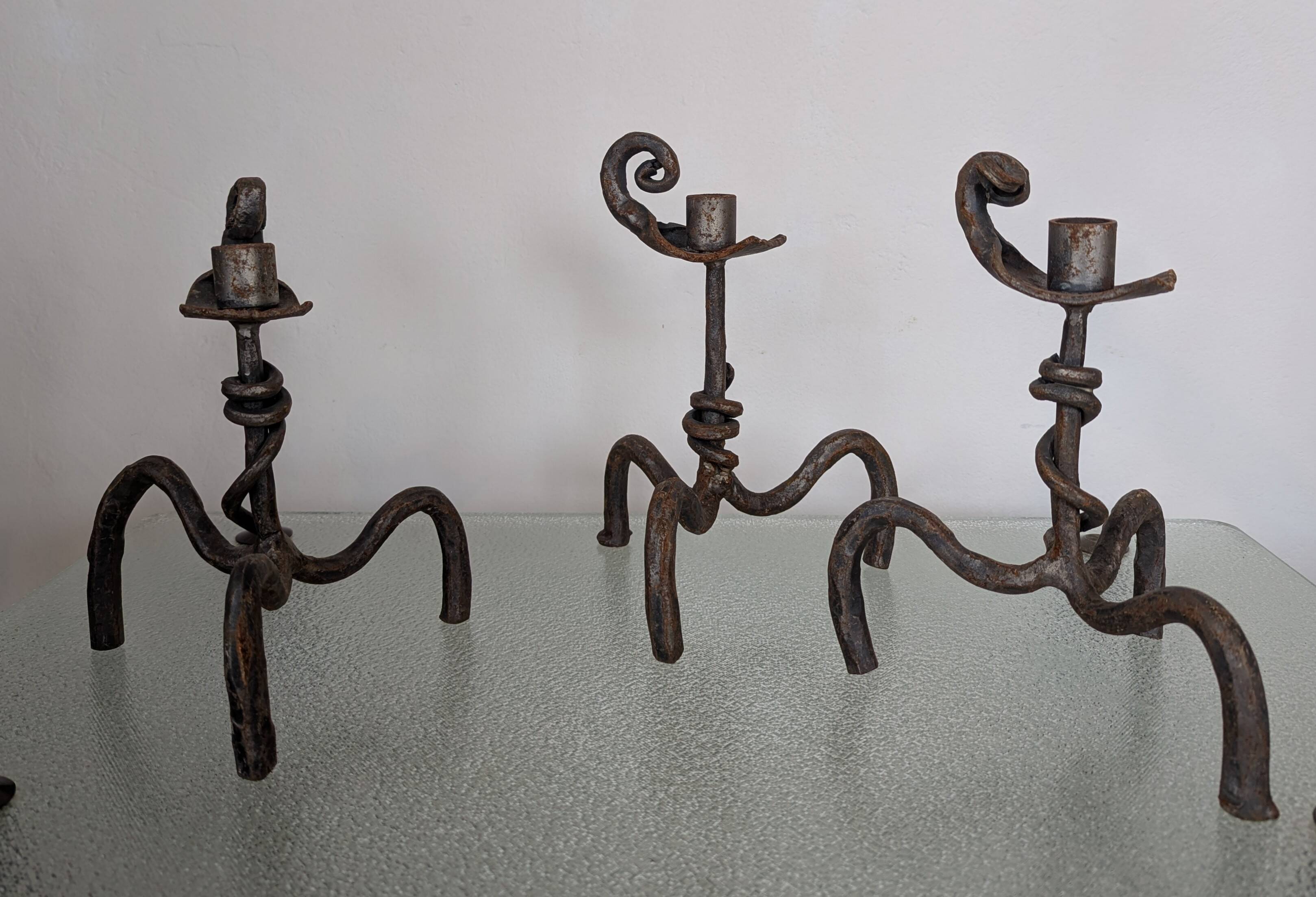 Set of 3 wrought iron candle holders