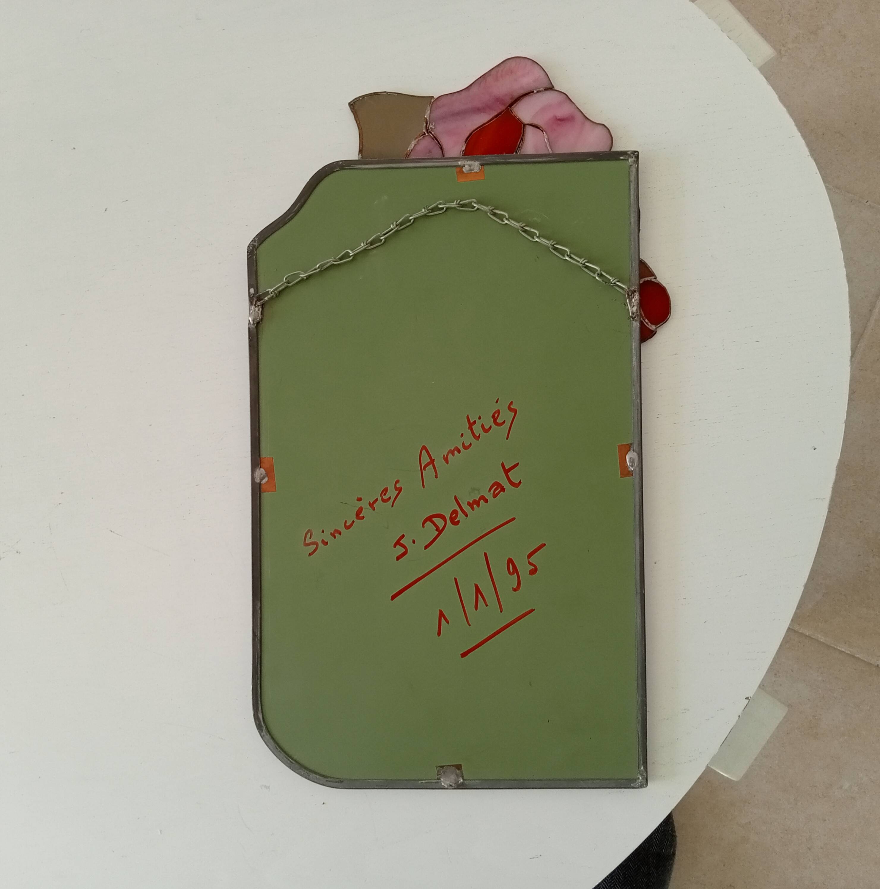 Vintage stained glass and lead mirror