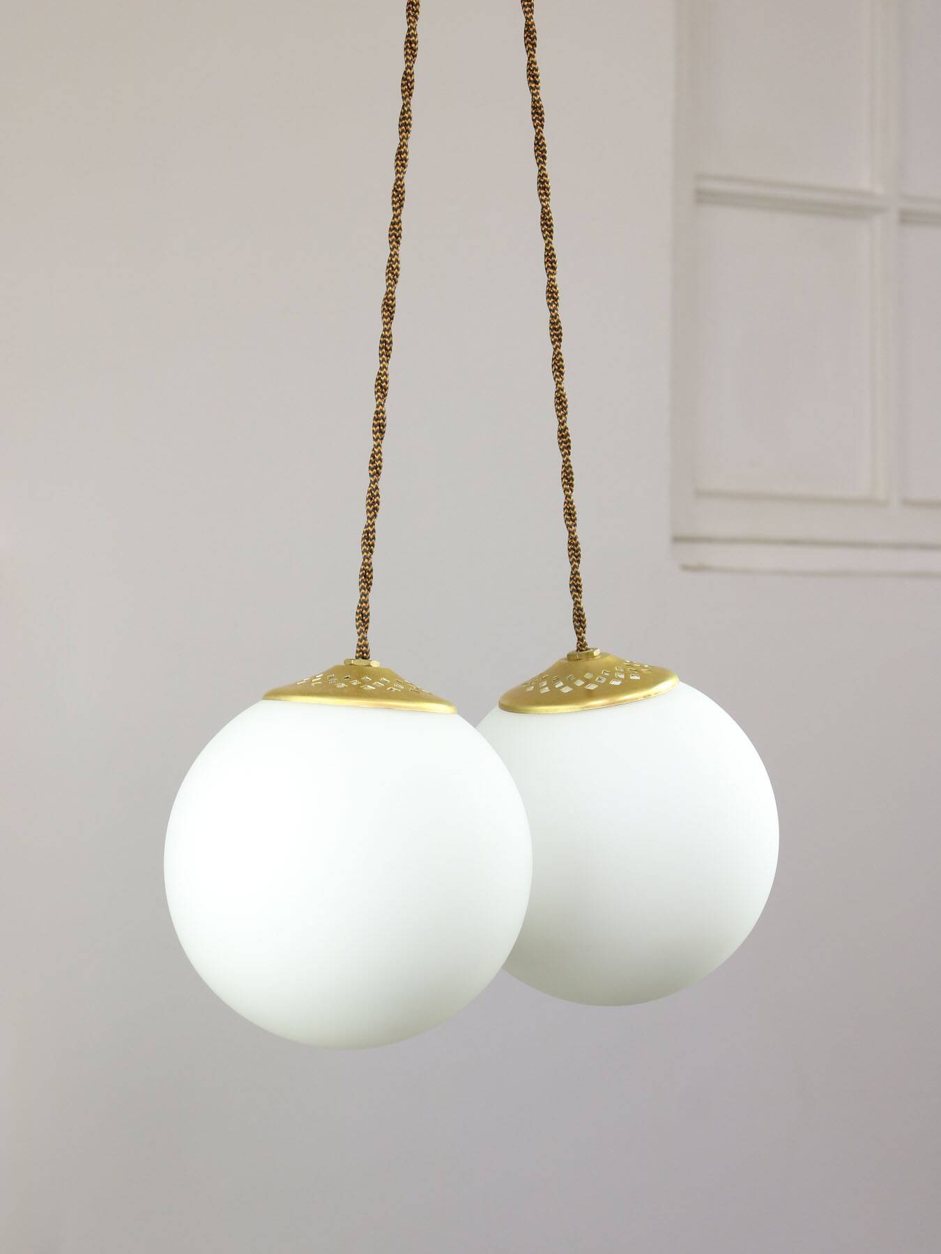 Mid-Century Italian Brass & Opaline Cluster of Lamps