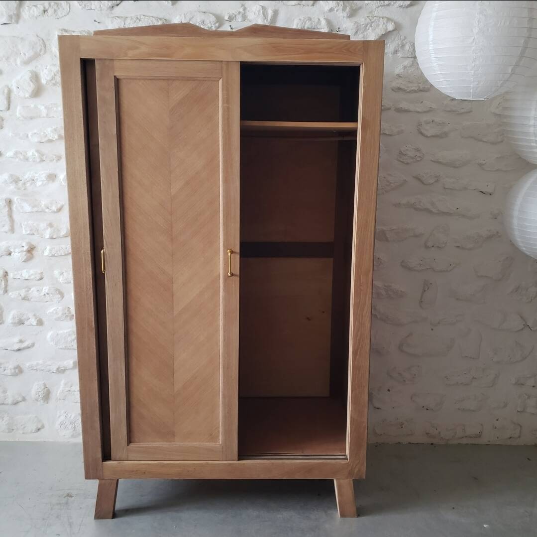 Vintage oak wardrobe with sliding doors