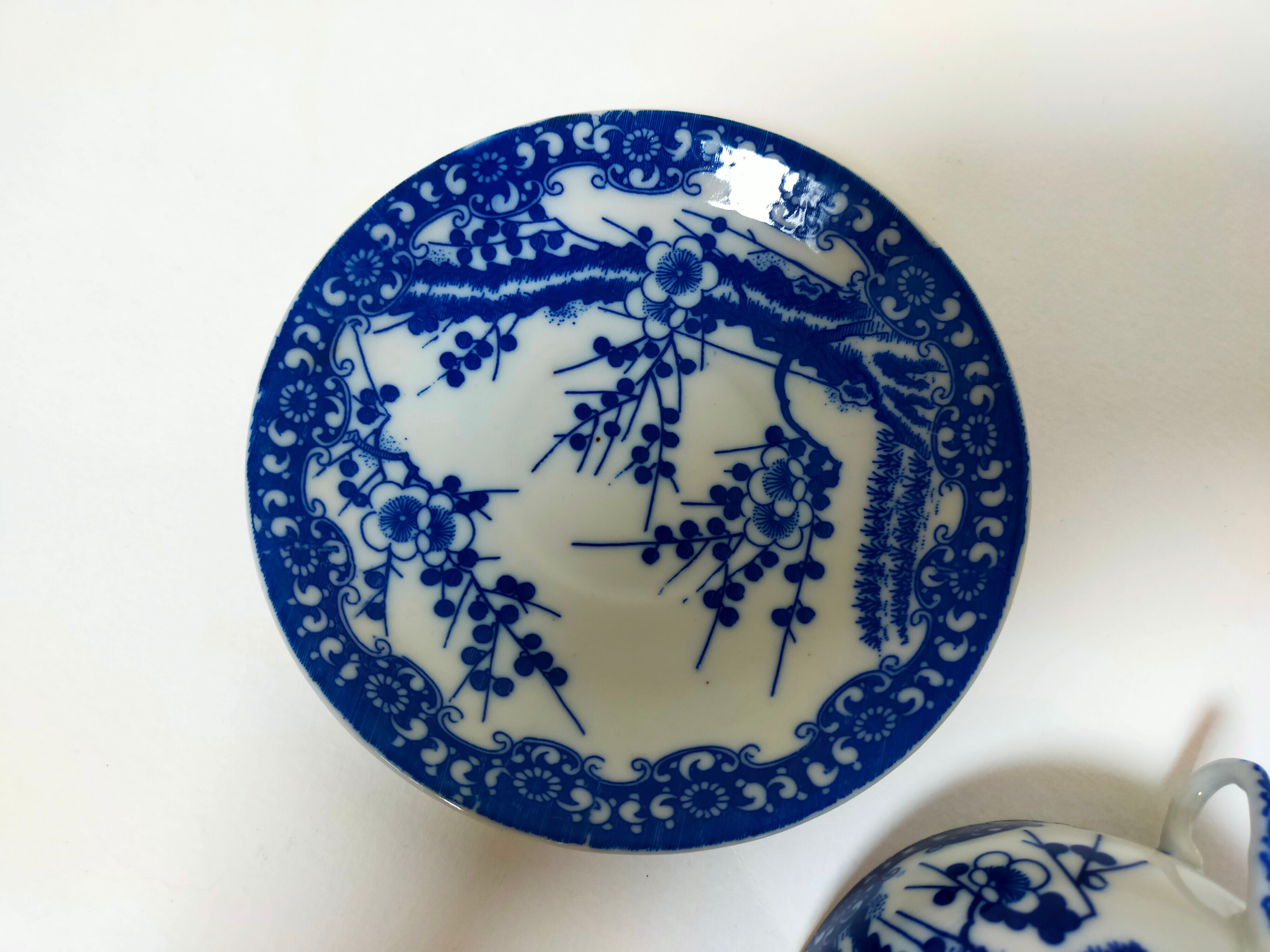 tea cup and Japanese saucer in blue and white porcelain