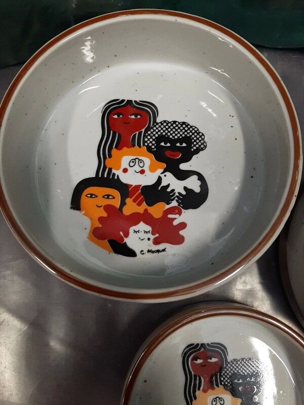 3 ceramic illustration Guy Mocquet for the secours populaire vintage 70's