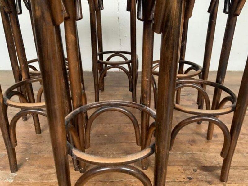 Series of 6 bar stools in curved wood