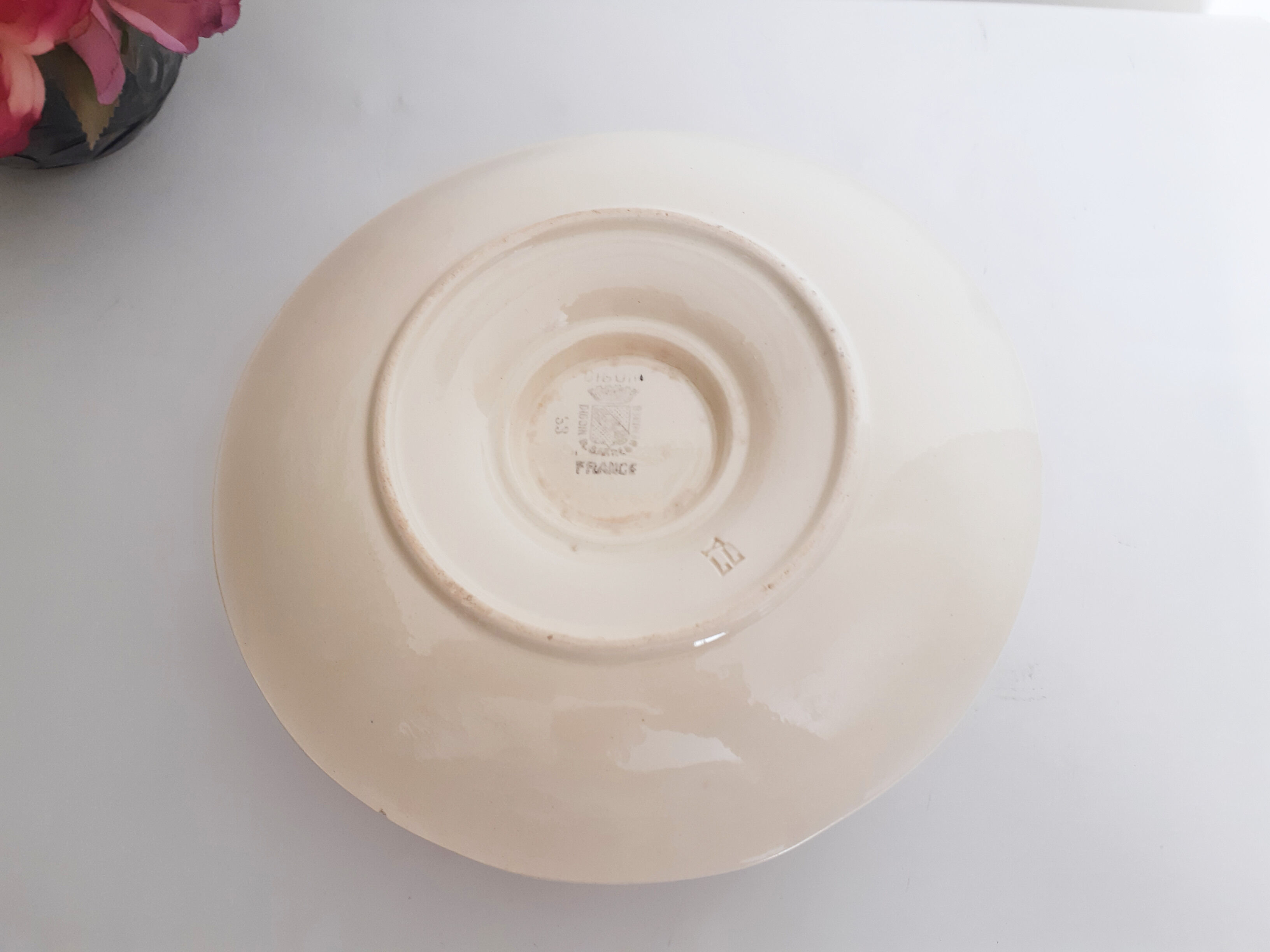 Digoin porcelain saucière, blue pink model