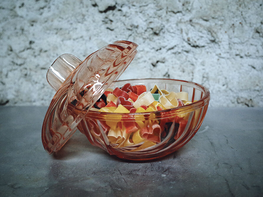 Pink glass art deco candy