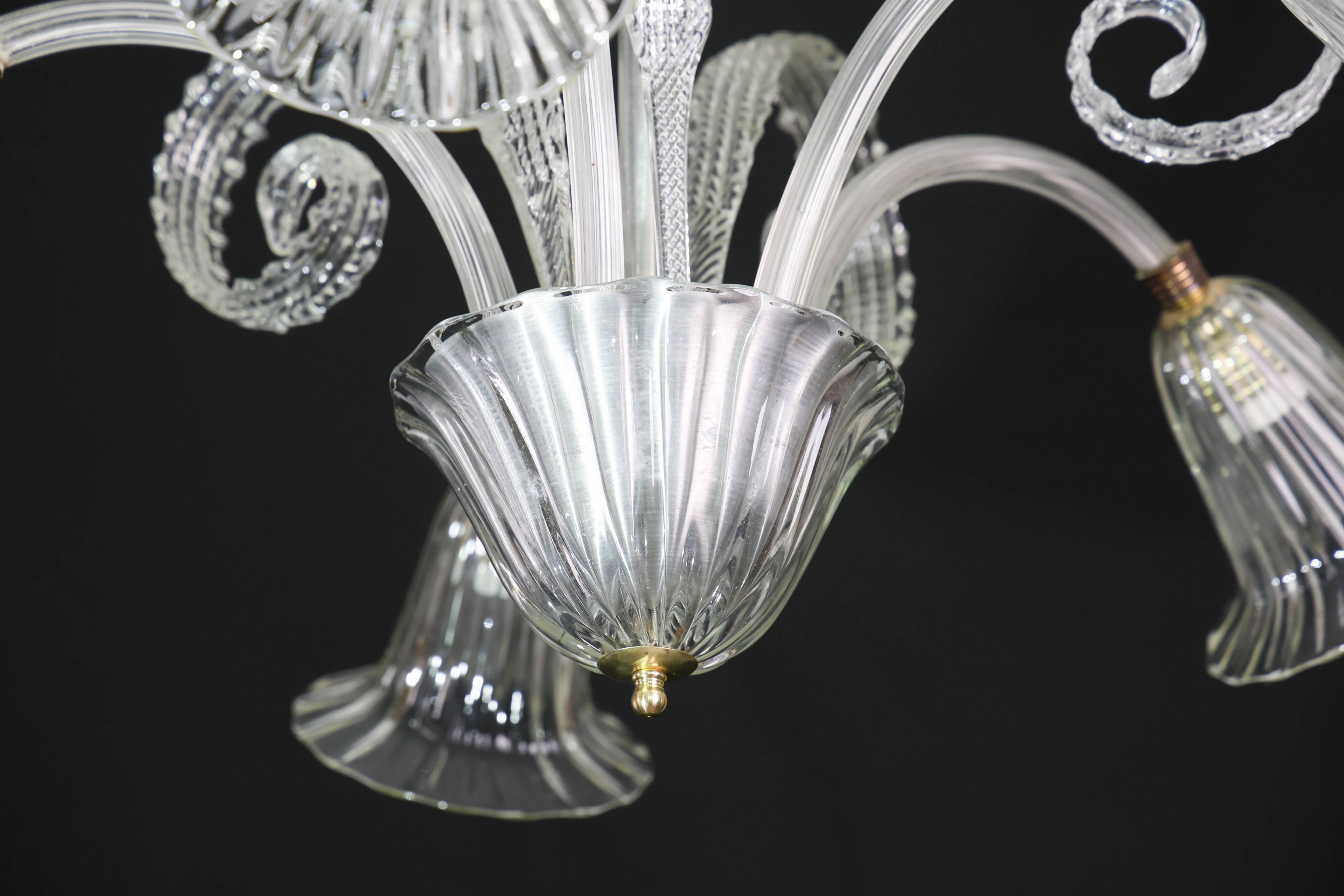 Amazing Art Decò Murano Glass Chandelier 5 Light, 1950