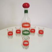 Liquor bottle and glasses, 1960s, set of 6