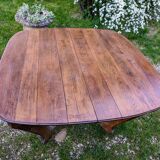Antique art deco table with Eiffel legs in solid oak