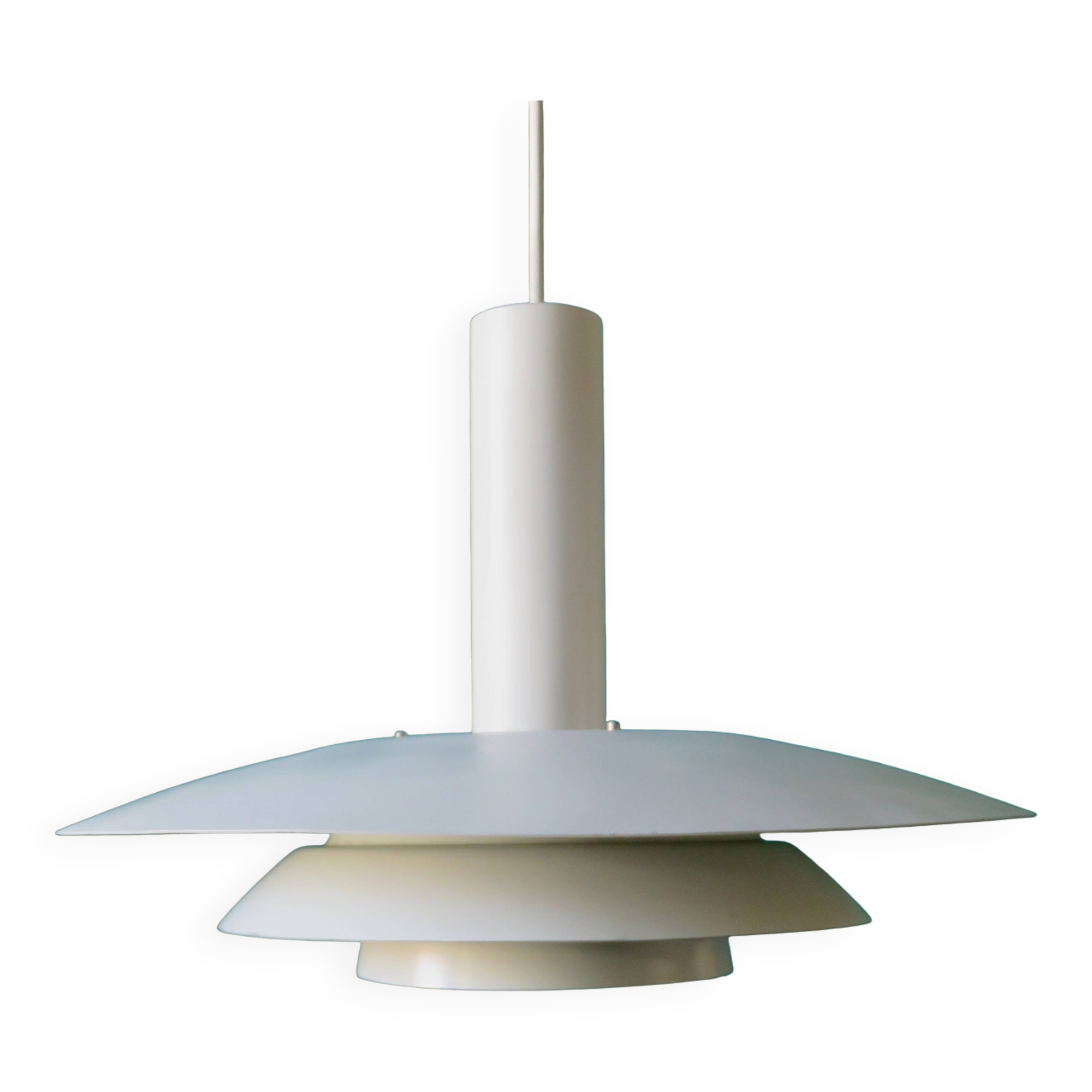 1970s pendant light in white lacquered metal. Denmark 1975