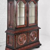 Baroque style backlit display cabinet in wood, glass and velvet