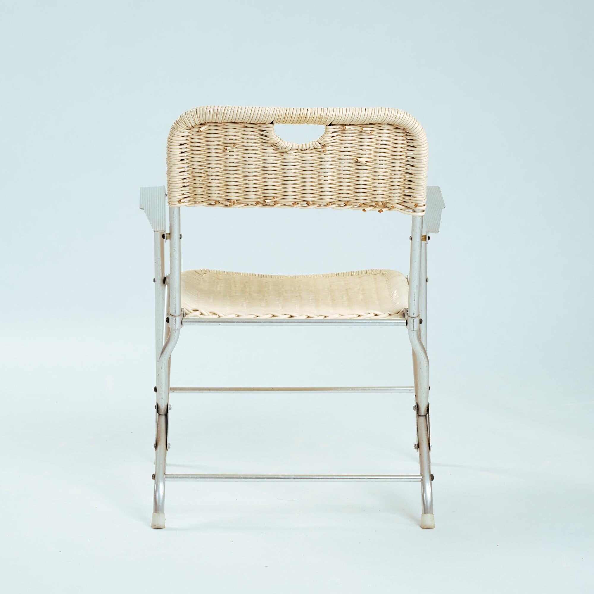 4 chaises de jardin pliantes en osier Tossa de style mid-century par Hilbrant, Italie, années 1960.