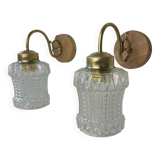 Paire d’anciennes appliques verre moule vintage