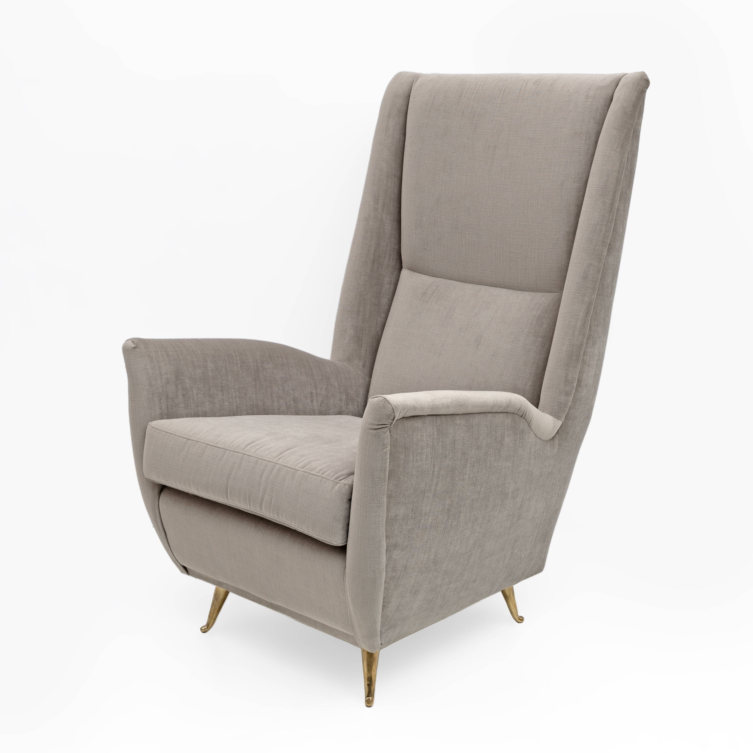 Pair of Mid-Century Modern Velvet High Back Armchairs by Isa, 195