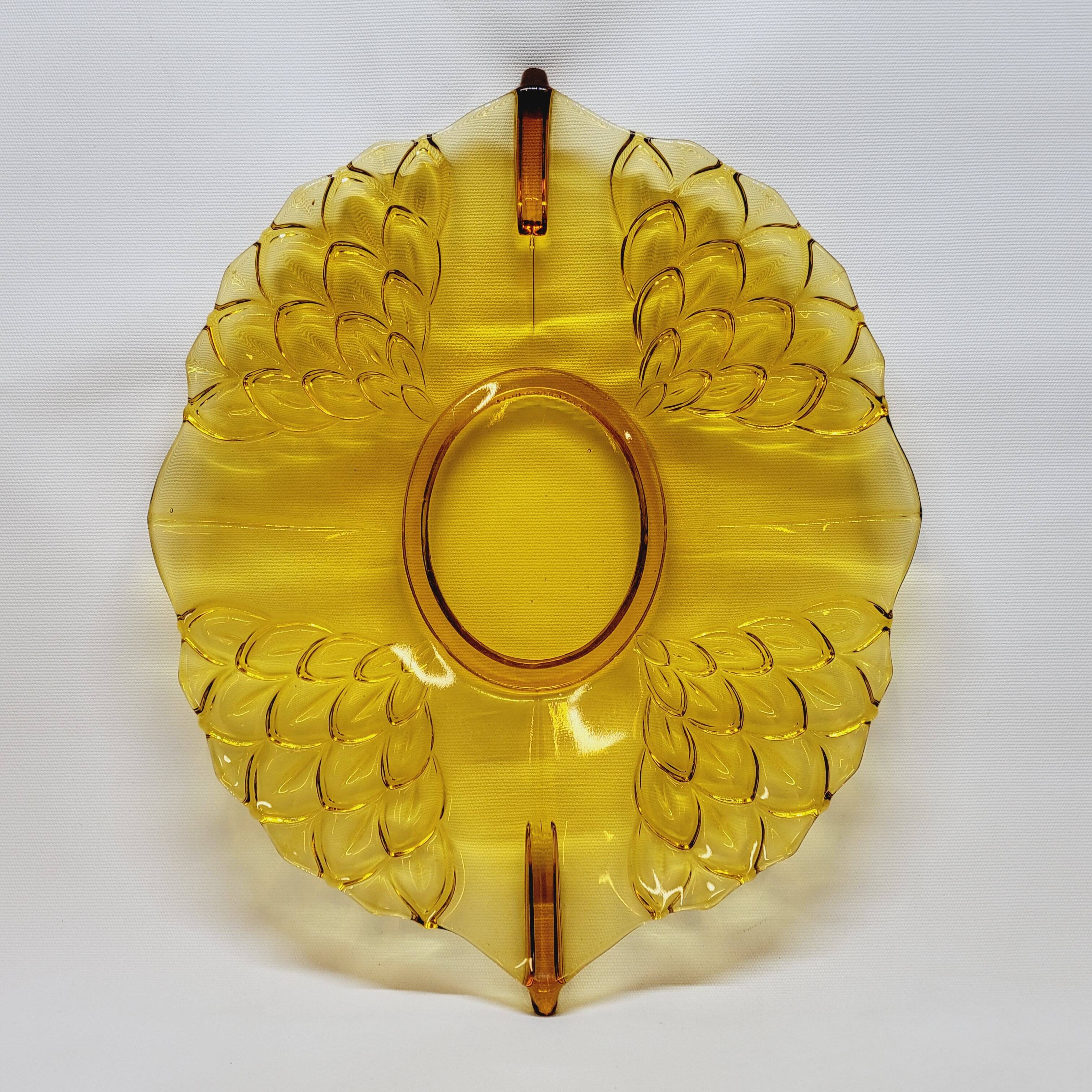 Old Art Deco Dish In Amber Crystal Czechoslovakia