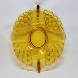 Ancien Plat Art Déco En Cristal Ambré Tchécoslovaquie