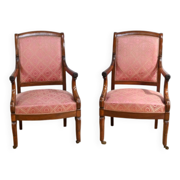 Pair of Mahogany Armchairs, Restoration Period – Early 19th Century