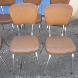 Lot of 8 vintage chairs in brown skai